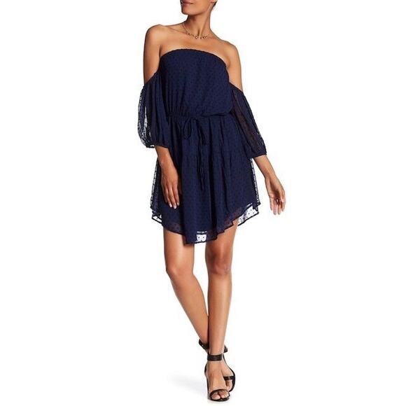 Symphony Size Medium Navy Blue Off The Shoulder Layered Eyelet Dress NWT - Picture 1 of 9